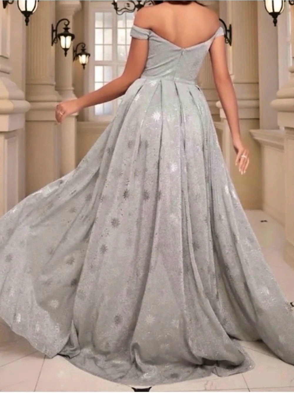 Silver Floral High-Low Formal Dress - Picture 2 of 4